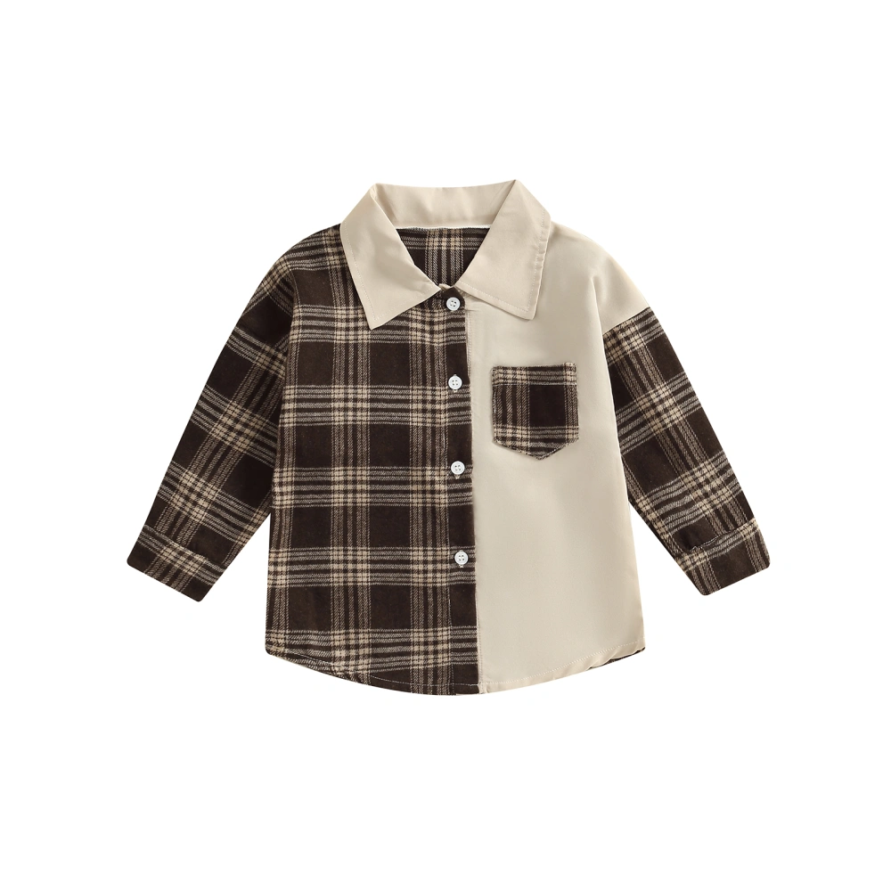 Boys Button Up Shirts Casual Long Sleeve Lapel Plaid Patchwork T-shirt