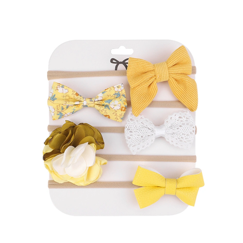 Baby Girl Headbands 5Pcs Set, Print Bowknot 3D Flower Hairbands