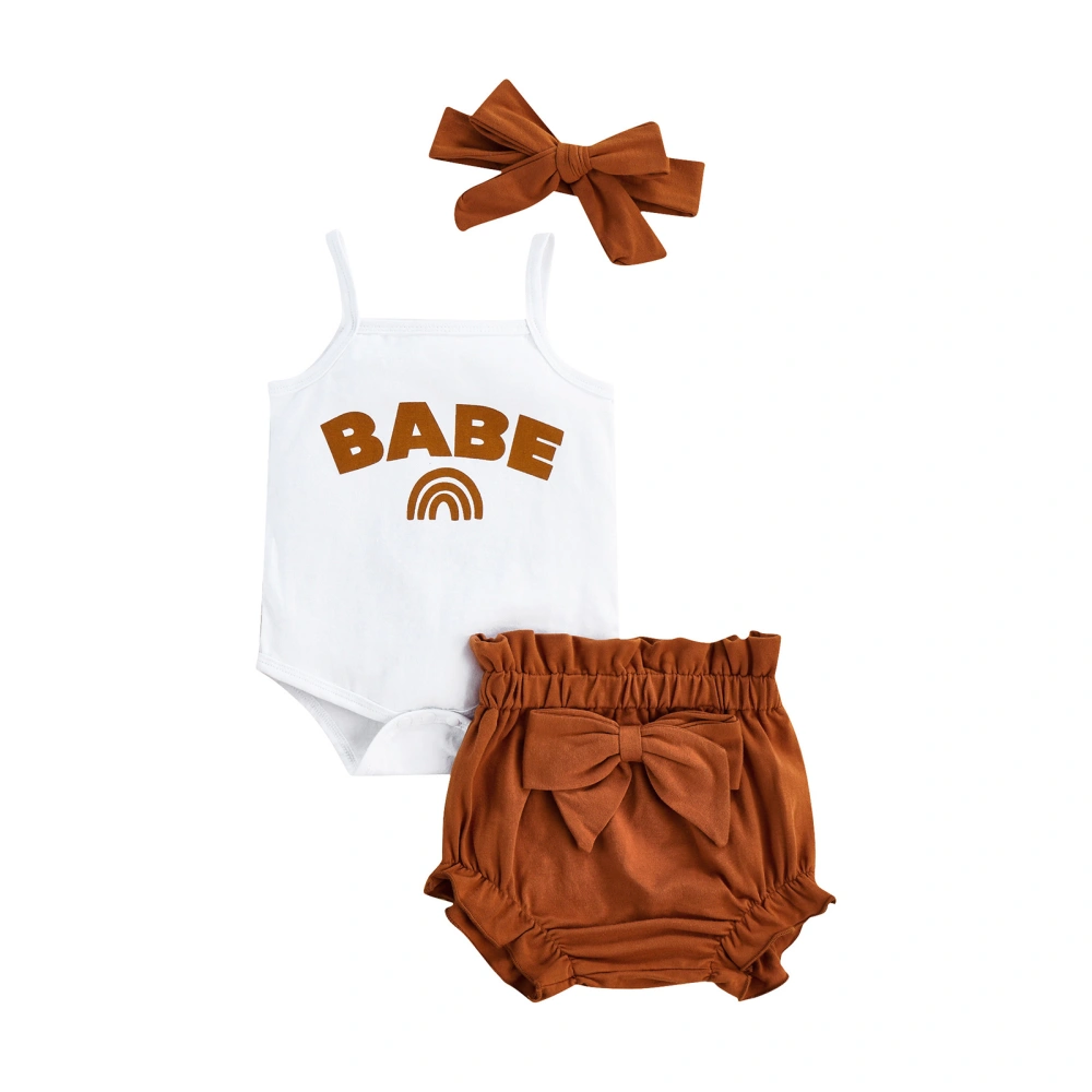 Baby Girl Outfit, Sling Letter Romper+Bow Triangle Shorts+Bow Headband