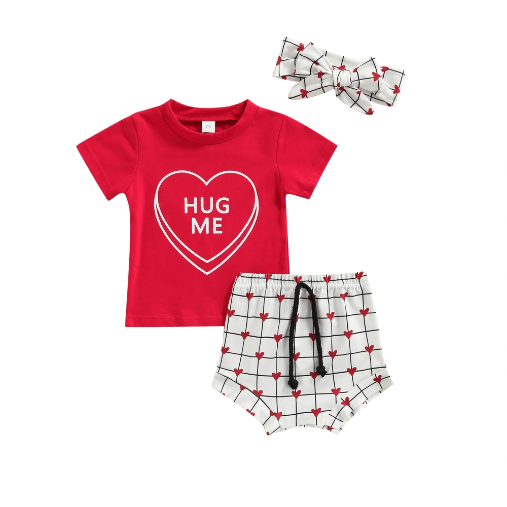 Baby 3Pcs Valentine’s Day Outfits, Heart Tops + Shorts + Headband