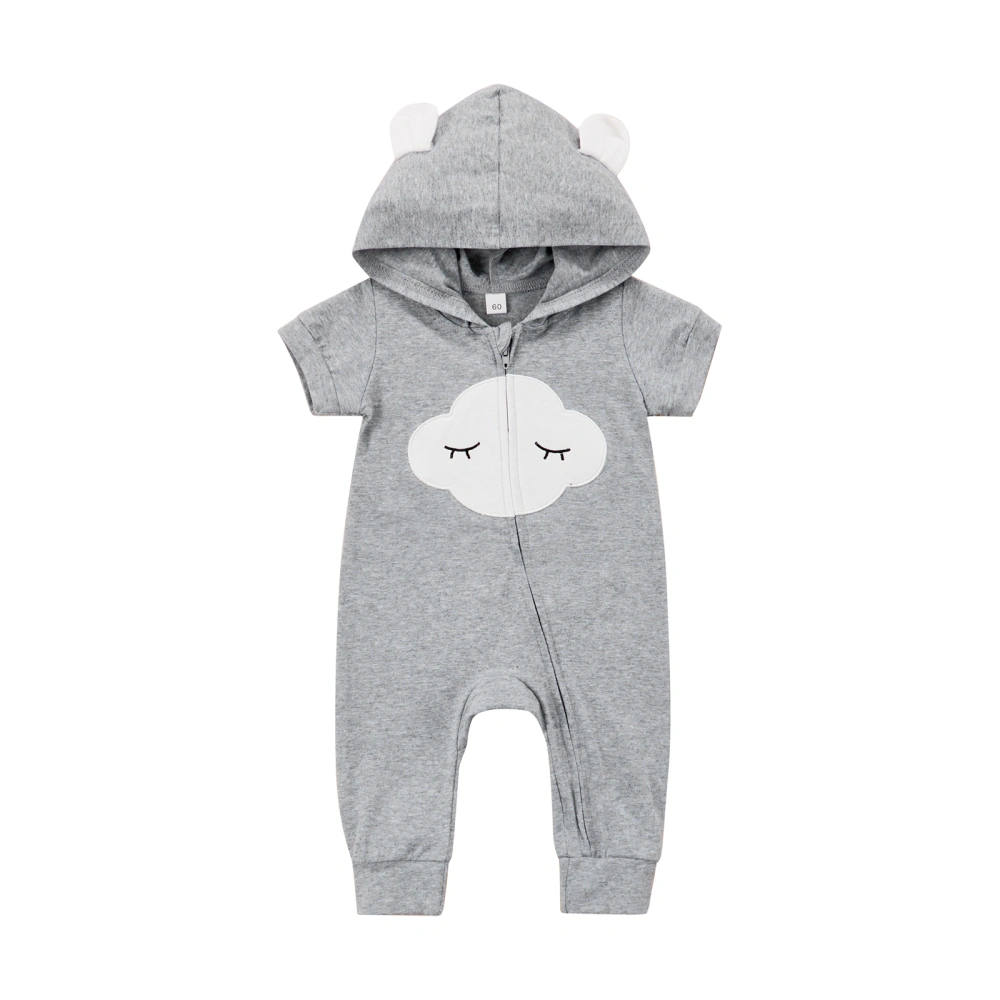 Infant Baby Short Sleeve Romper, Cute Ears Zipper Hooded Bodysuit