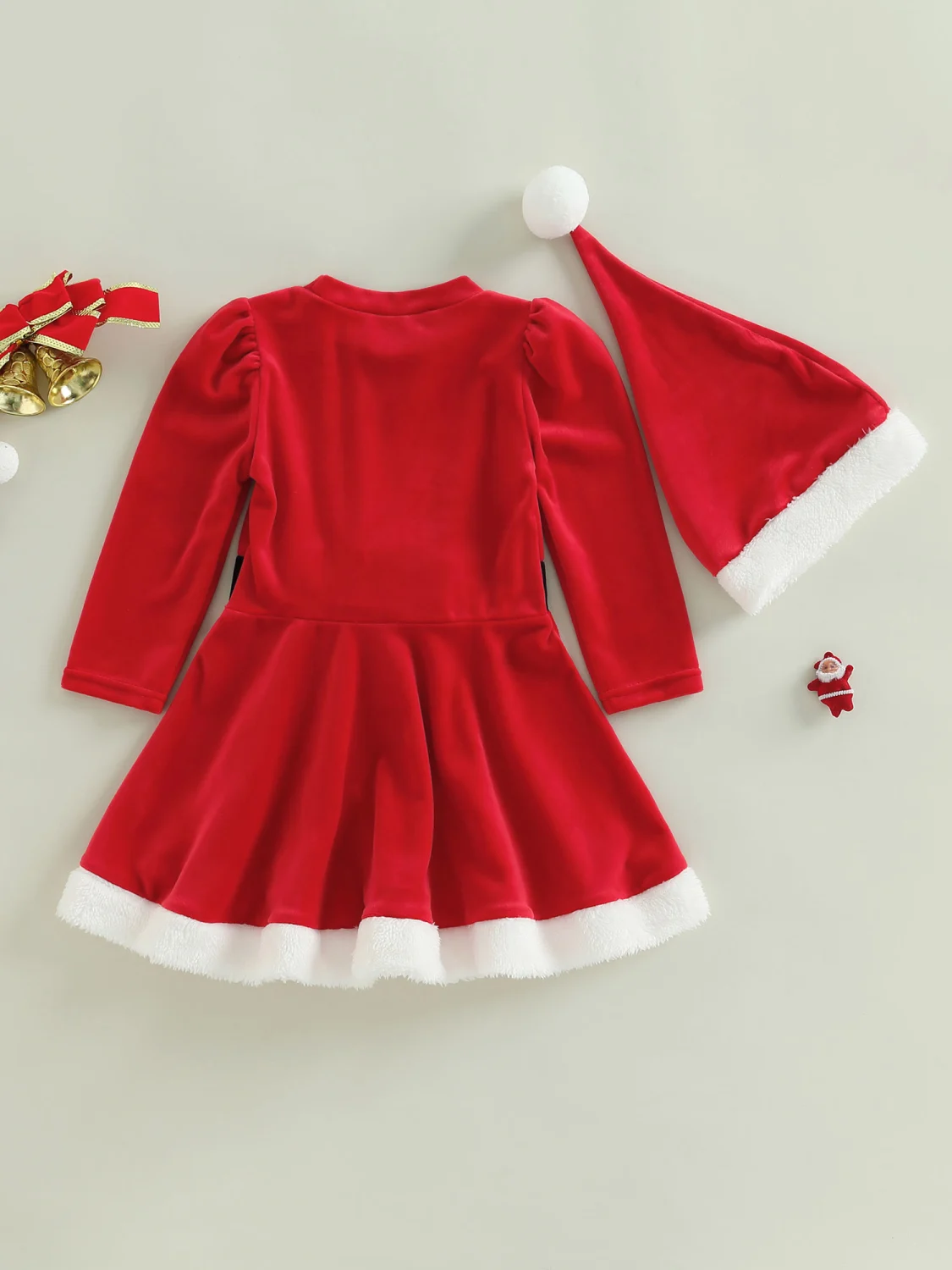 Toddler Kids Girls Christmas Dress Patchwork Velvet Dress with Hat