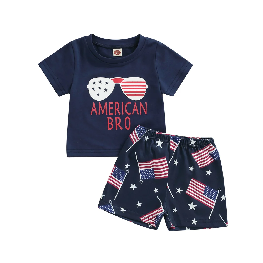 Independence Day Letter Print T-shirt + National Flag Pattern Shorts