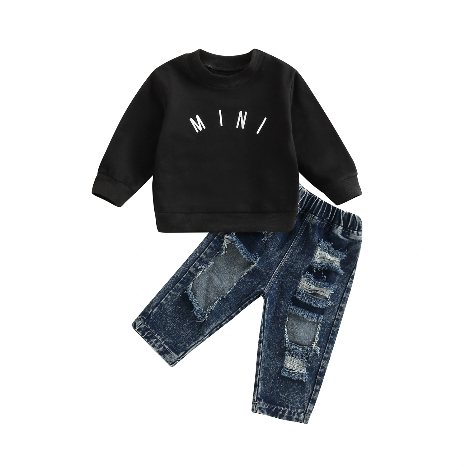 Toddler 2Pcs Fall Outfits, Letter Print Pullover Tops and Jeans Set