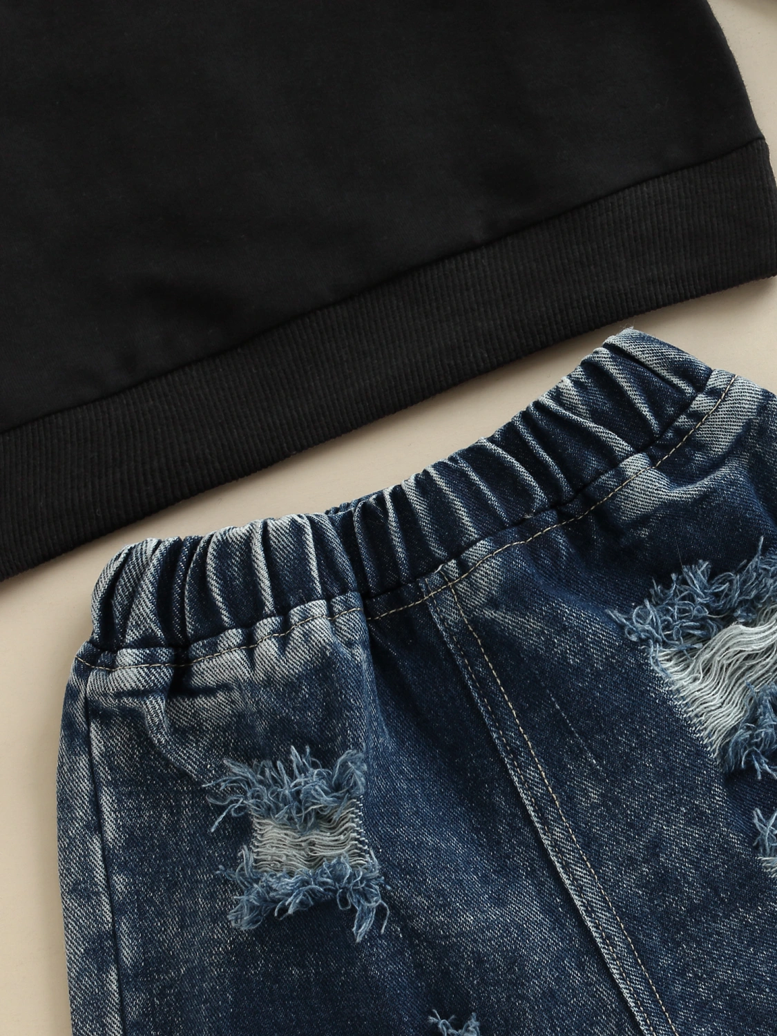 Toddler 2Pcs Fall Outfits, Letter Print Pullover Tops and Jeans Set