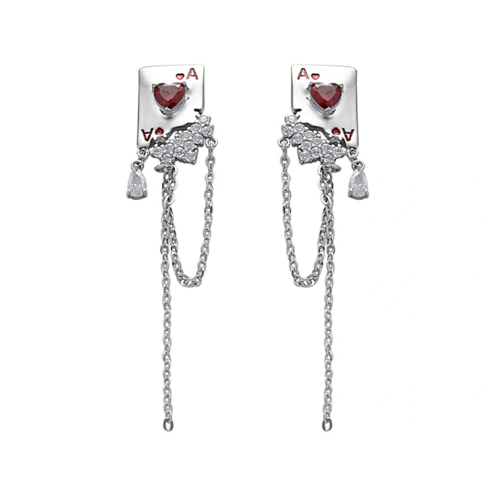 Women Chain Dangle Earrings Lightweight Poker Heart Drop Earrings 