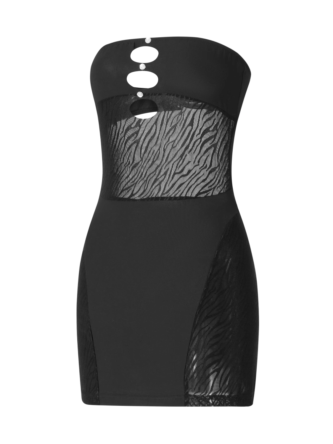 Women Bodycon Dress Strapless Backless Hollowed See-through Mini Dress