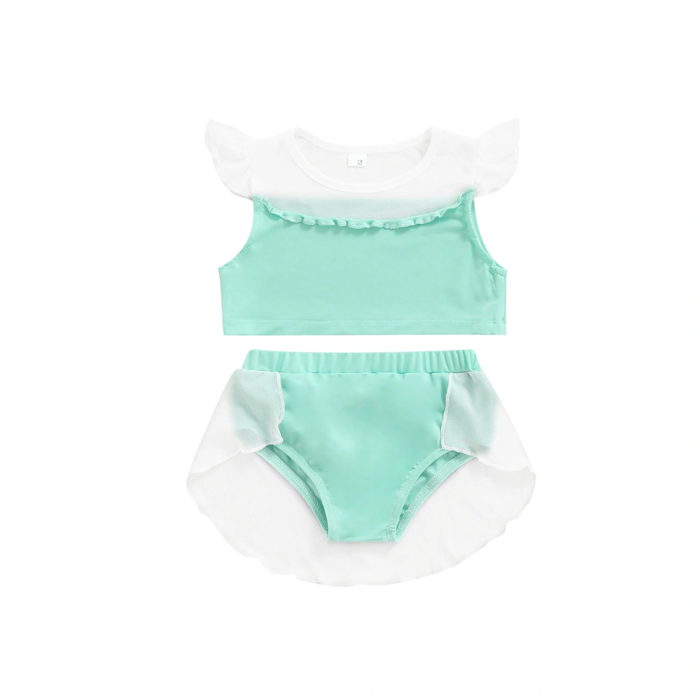 Girl's Two Piece Swimsuit, Flying Sleeve Tops with Underpants Set