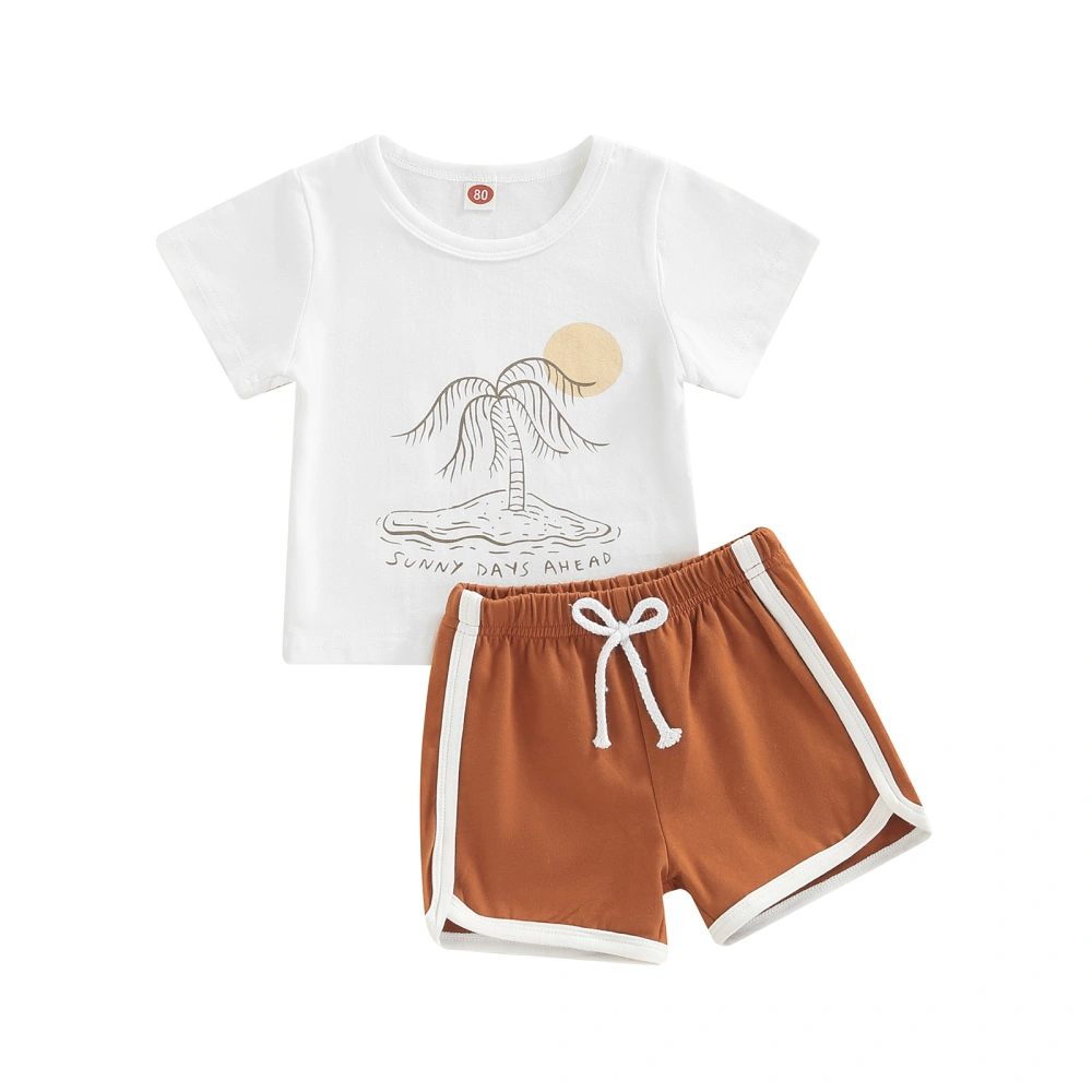 Baby 2Pcs Summer Outfits, Graphic Tops + Tie Knot Shorts Set