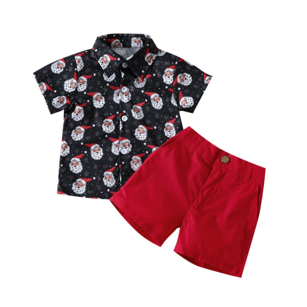 Boys Christmas 2 Pieces Outfits, Santa Print Shirts Tops + Shorts