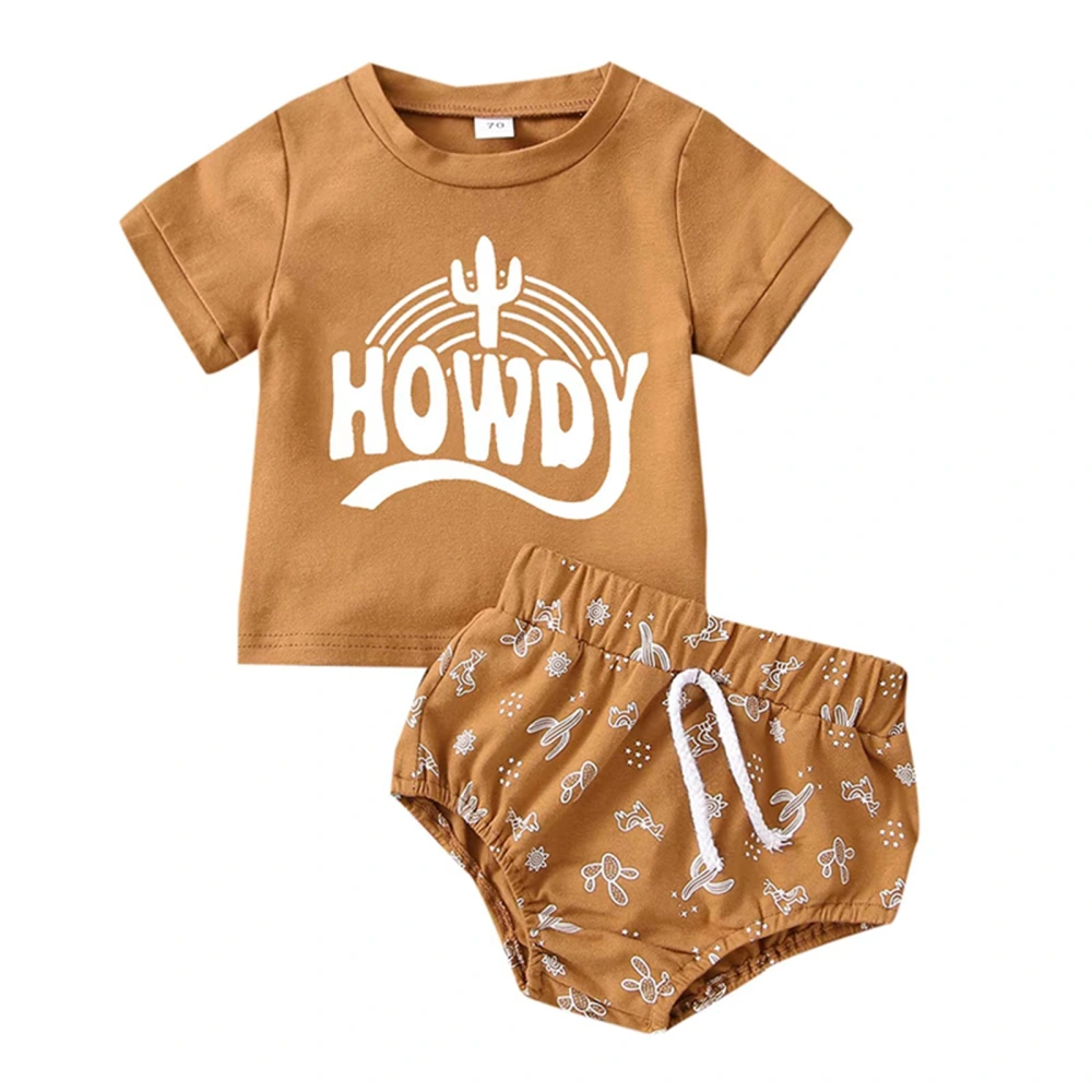 Baby Boys Suit, Caramel Round Neck T-shirt and Cactus Print Shorts