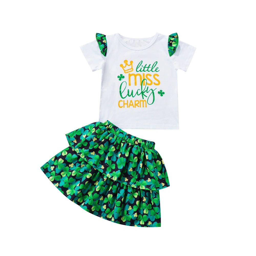 Girls Clothing Set, Round Neck T-Shirt + Clover Layered Skirt