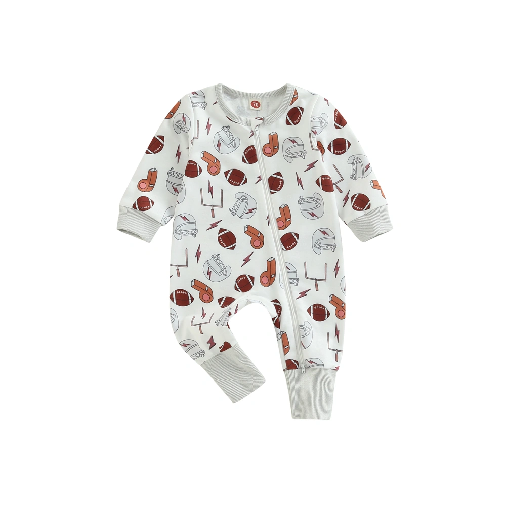 Infant Baby Romper Rugby Print Round Neck Long Sleeve Jumpsuits