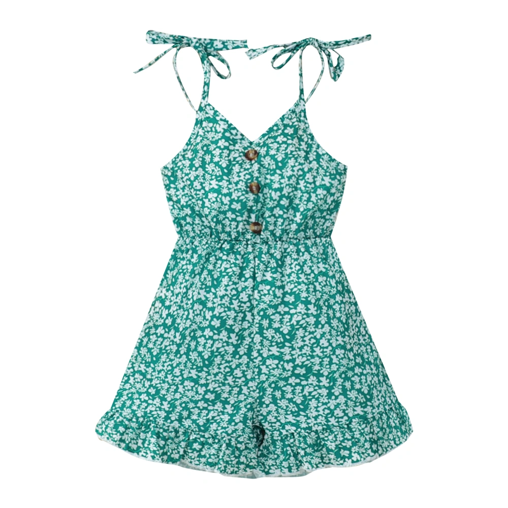 Baby Girls Jumpsuit, Shoulder Straps Tie Floral Button Ruffle Romper