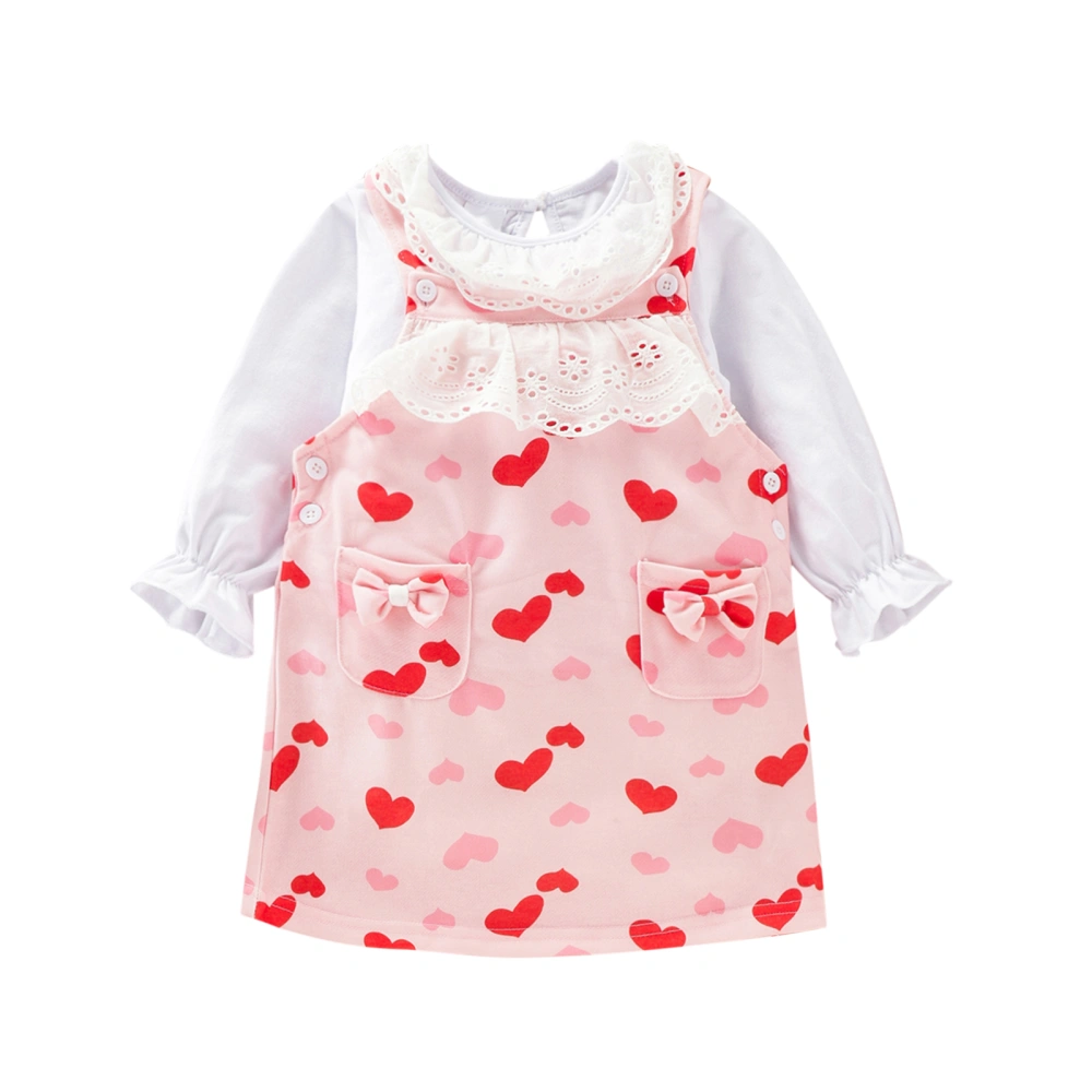 Toddler Girls Valentines Day Outfits, Long Sleeve Tops + Overall Dress