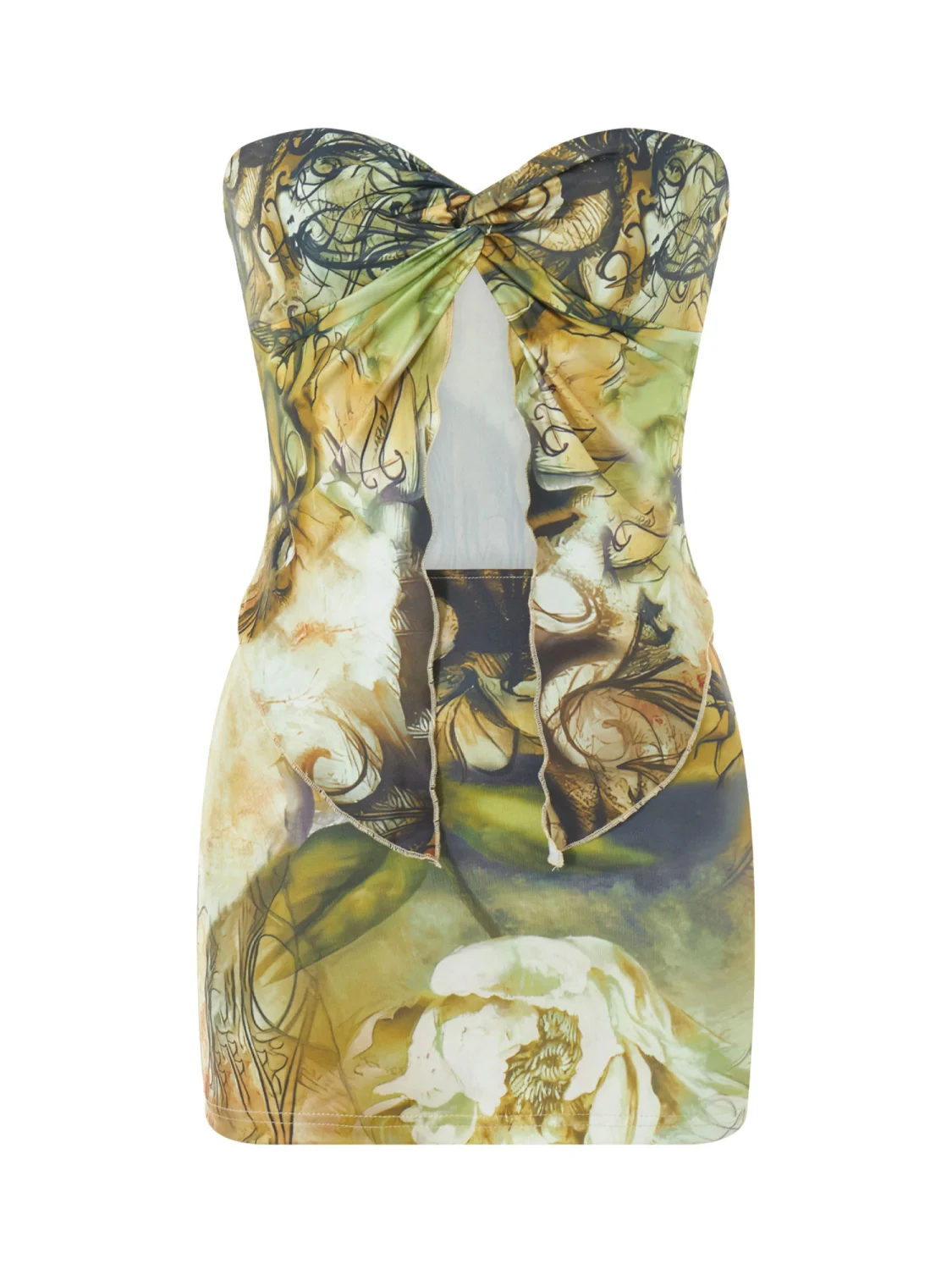 Women 2 Piece Summer Outfits Floral Split Tube Tops and Mini Skirt