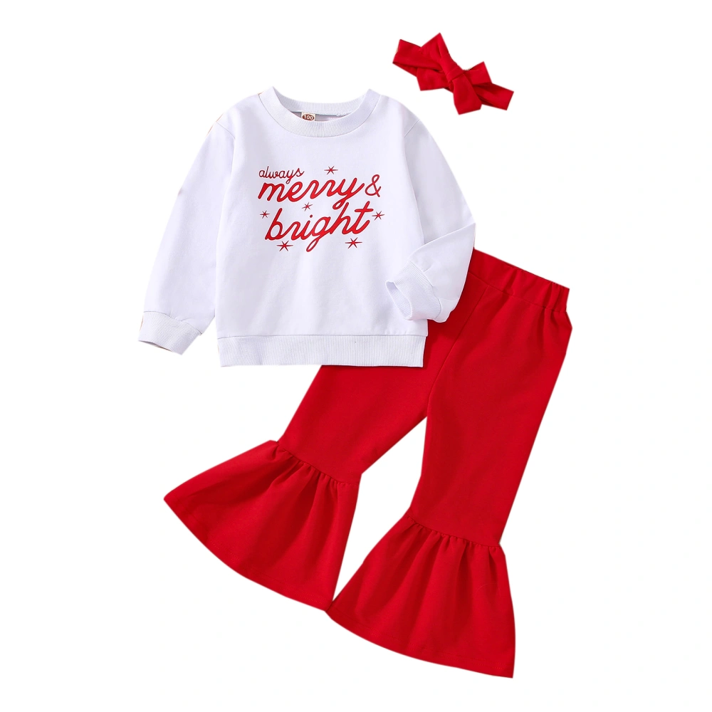 Girl 3 Pieces Christmas Outfits, Letter Print Tops + Pants + Headband