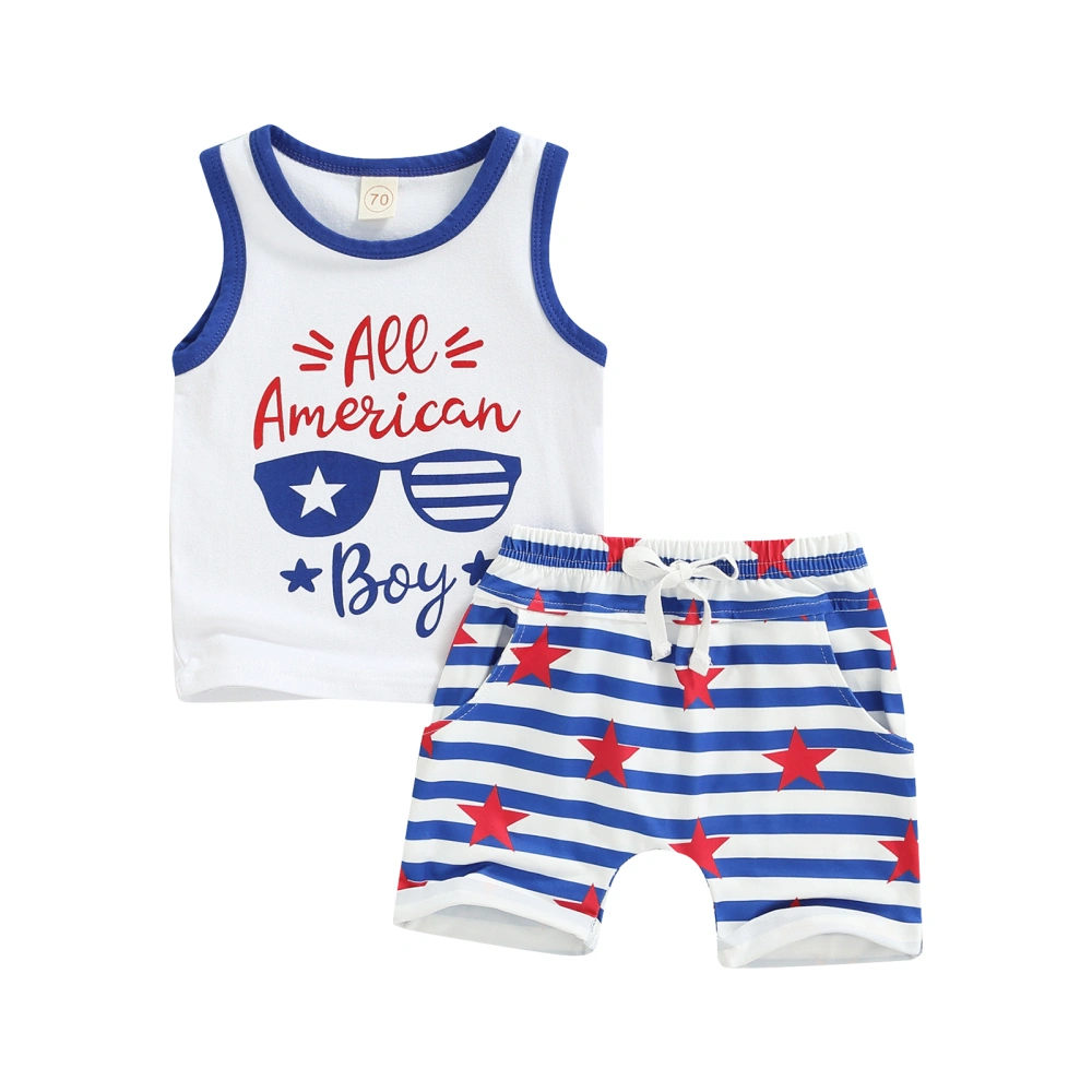 Baby Boy Letter Glasses Print Sleeveless Tank Tops + Star Shorts