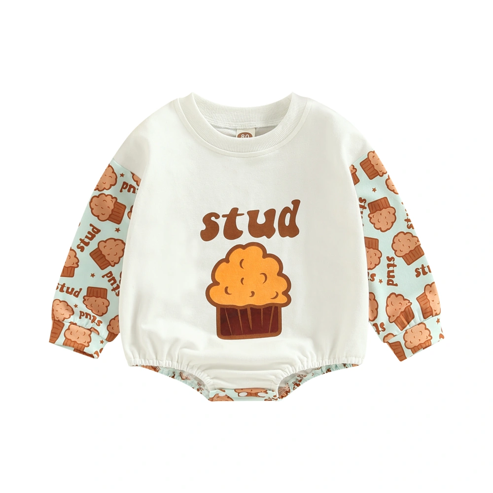 Infant Romper Letter Cake Print Round Neck Long Sleeve Jumpsuits