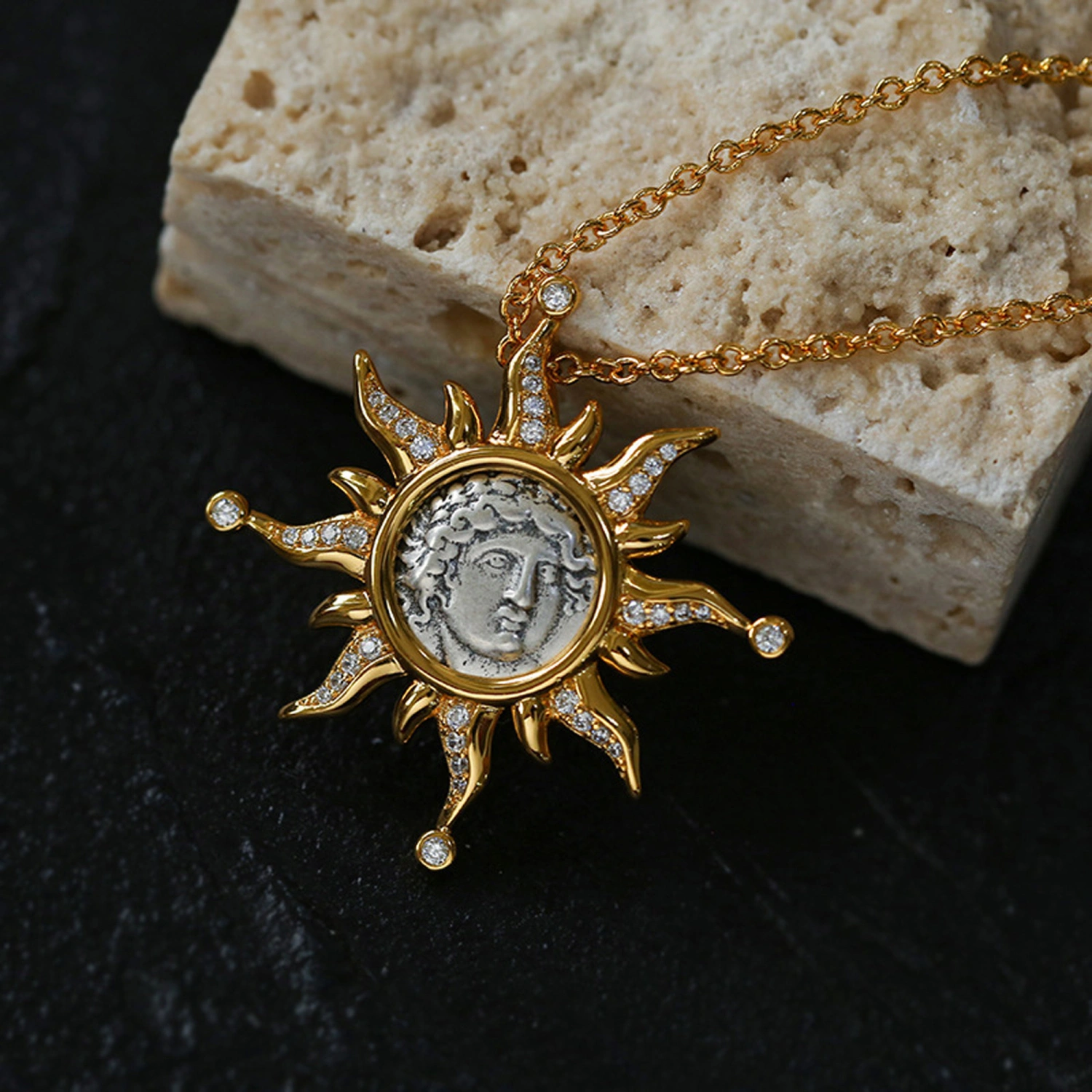 Vintage Sun God Pendant Necklaces Earrings Retro Apollo Jewelry