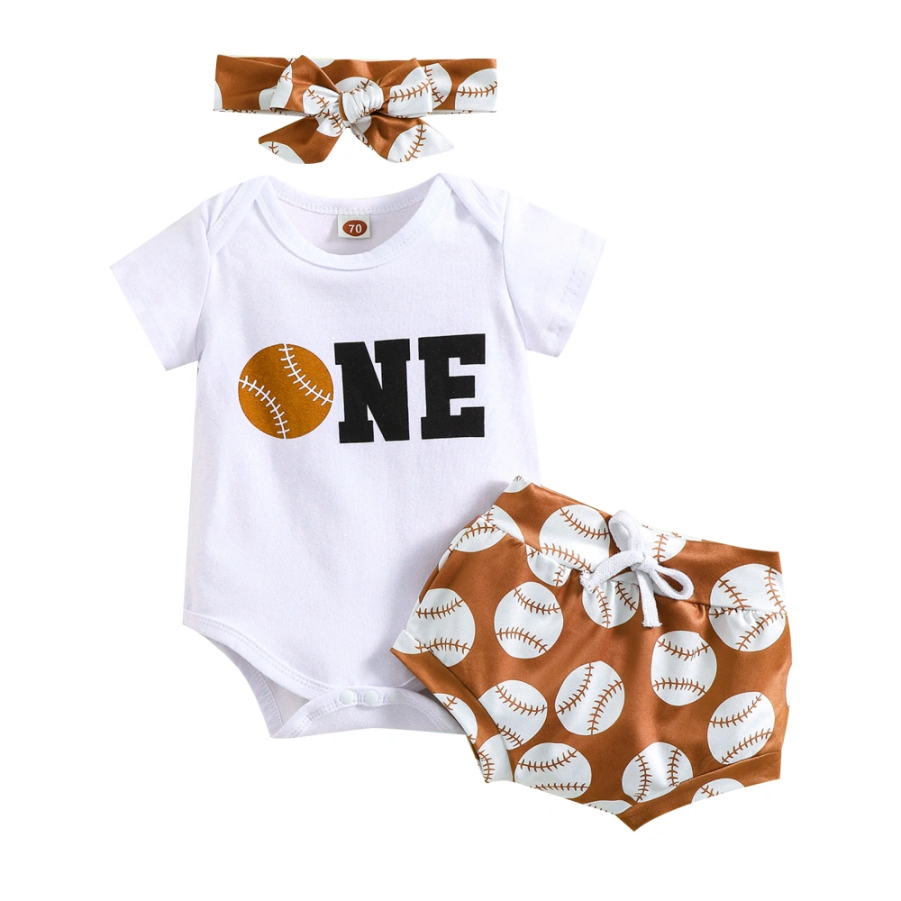 Baby Suit Set, Round Neck Short Sleeve Romper+ Shorts+ Headband