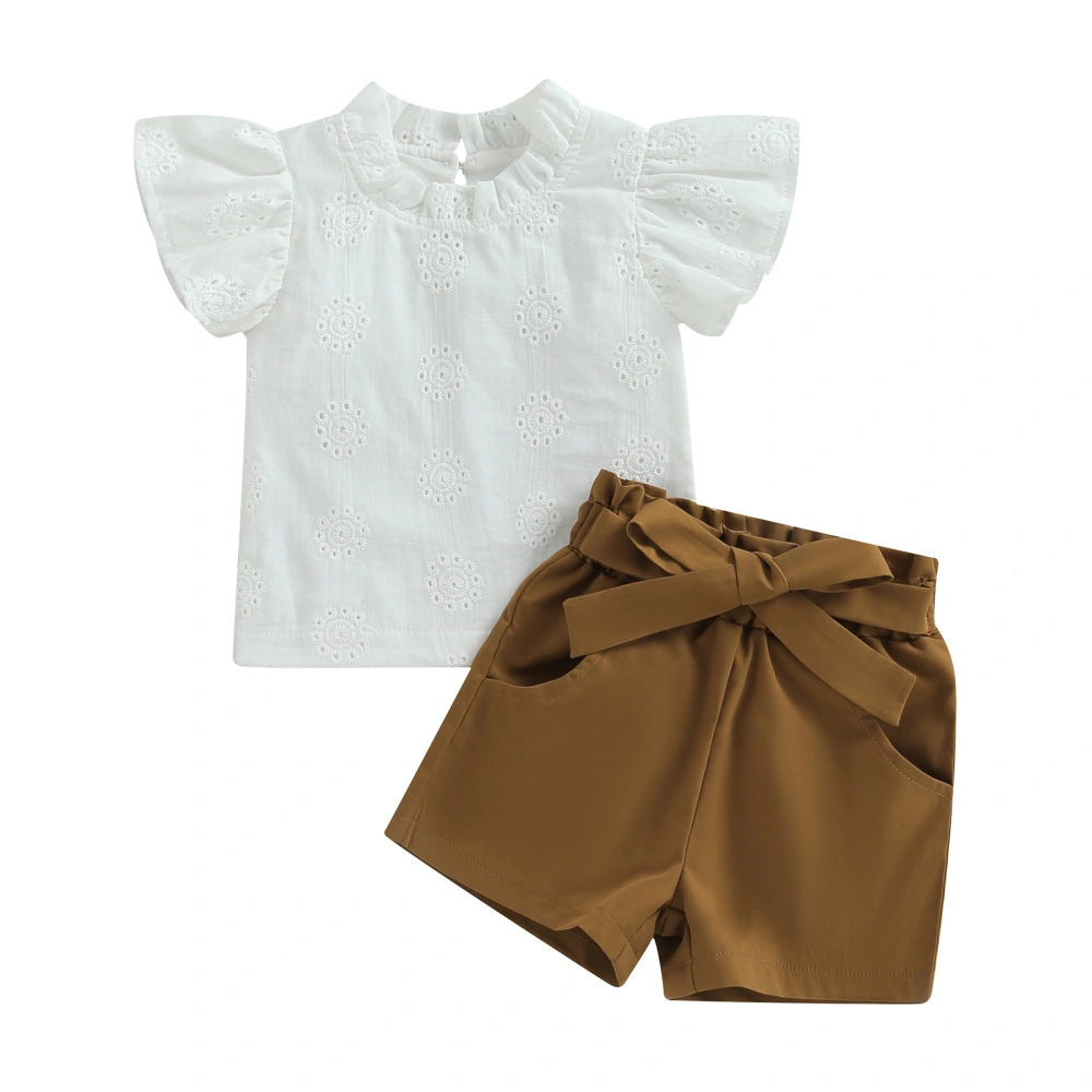 Kids Girls Shorts Set, Fly Sleeveless Hollowed Tops with Tie-up Shorts