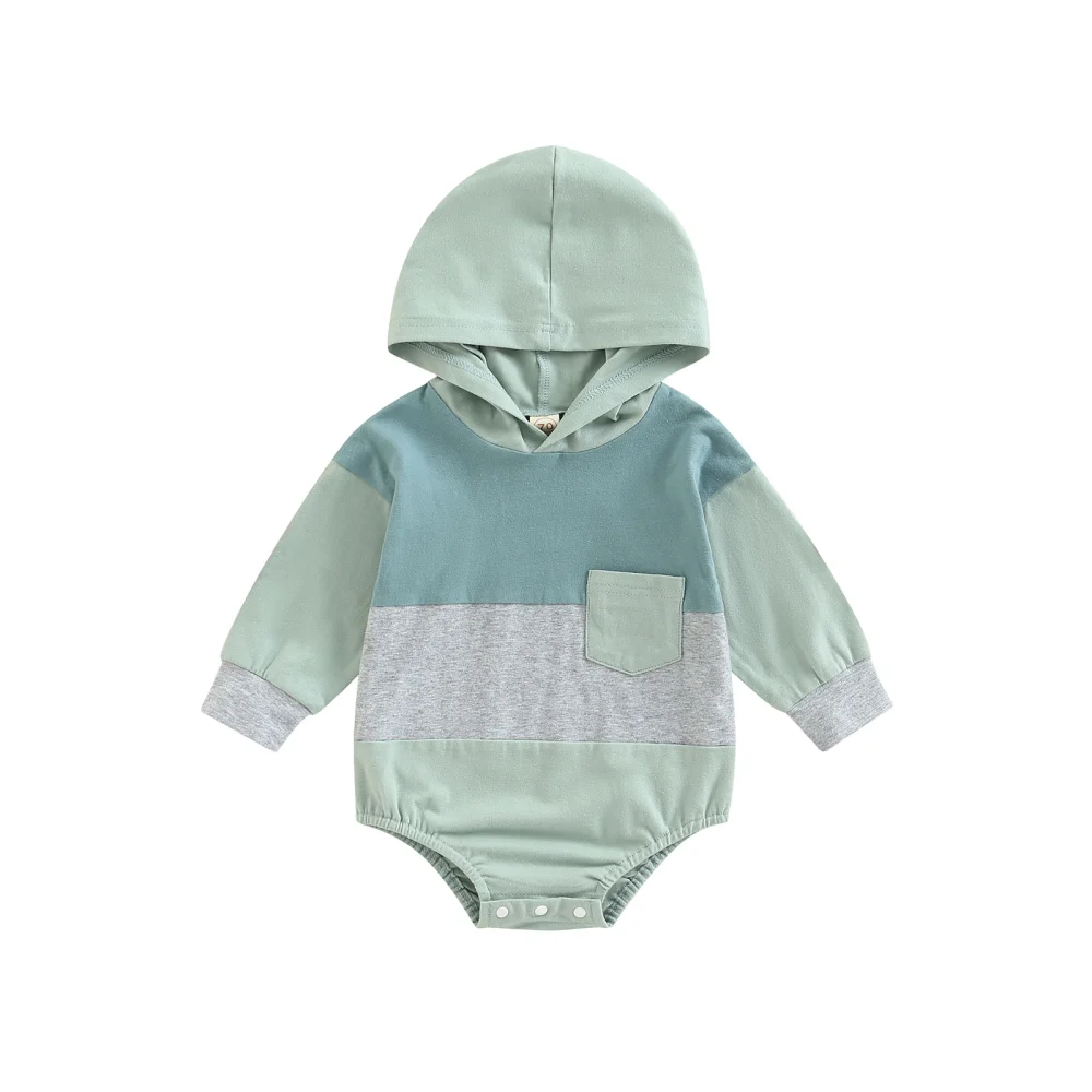 Infant Romper Contrast Color Hooded Long Sleeve Pocket Jumpsuits