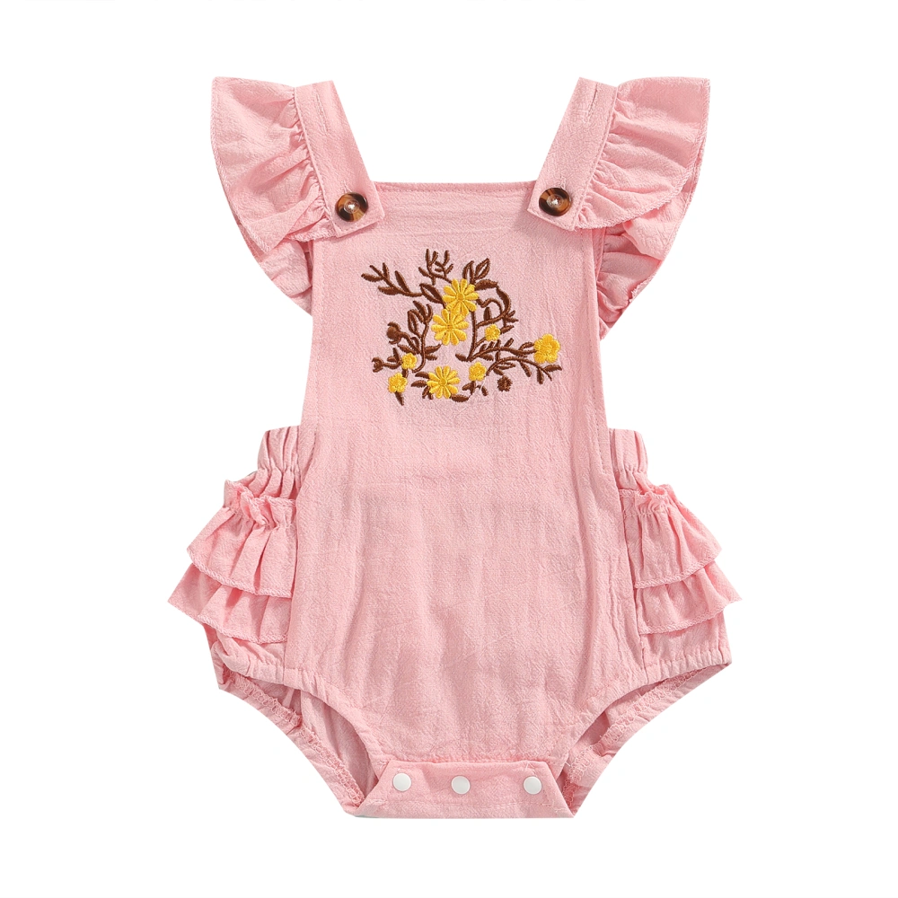 Baby Girl Fly Sleeve Romper, Embroidery Flower Ruffles Bodysuit