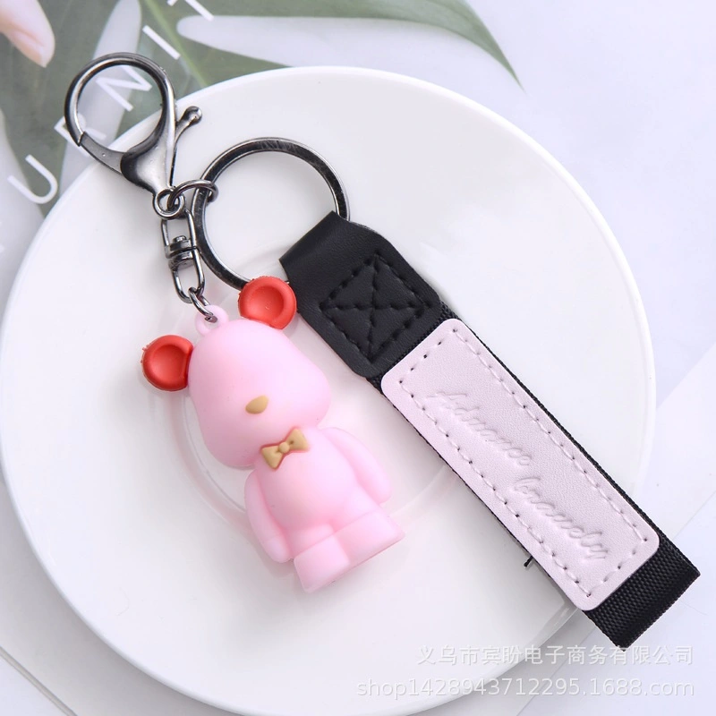 Soft Rubber Keychain with Cartoon Bear Shape, Charm Animal Accessory
