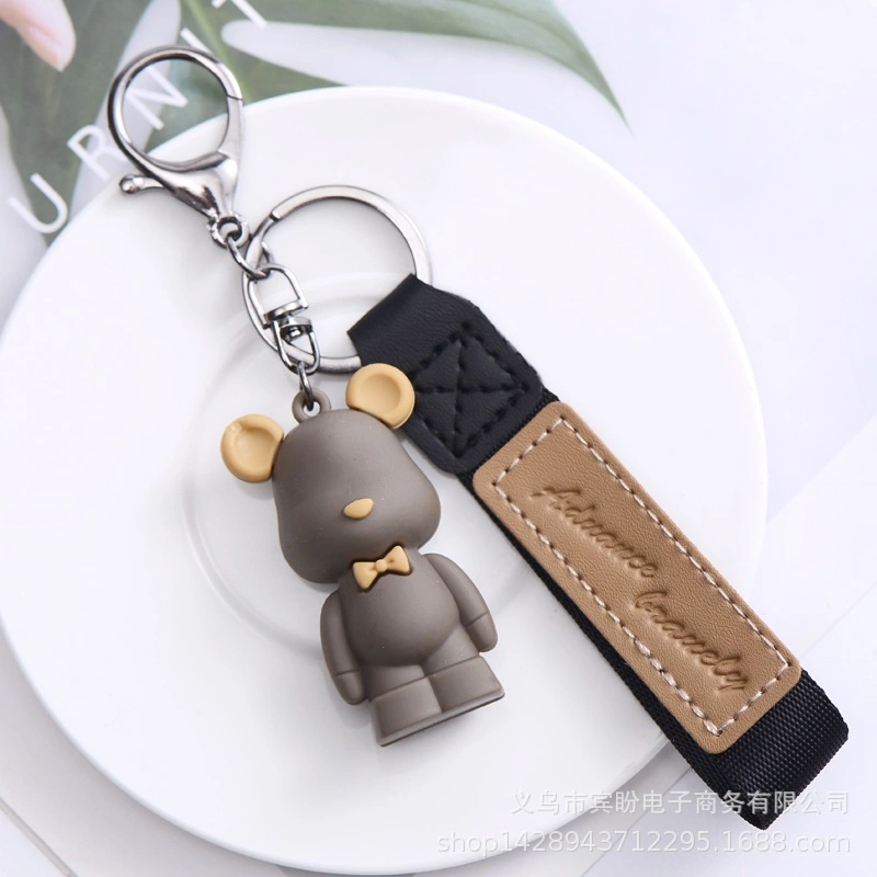 Soft Rubber Keychain with Cartoon Bear Shape, Charm Animal Accessory