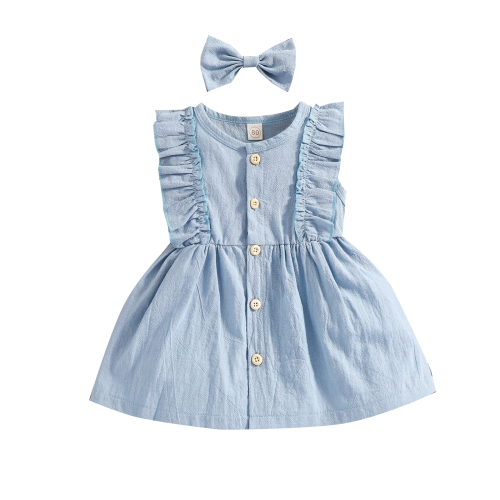 Infant Baby Girl Sleeveless Dress, Solid Ruffle Dress + Bow Hairpin