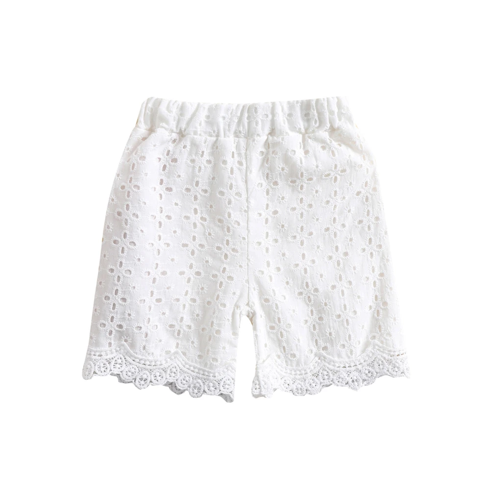 Baby Girls Sweet Style Shorts, Elastic Waist Lace Short Trousers