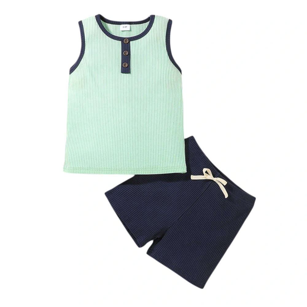 Kids Boys Contrast Color Round Neck Sleeveless Tops+ Short Pants