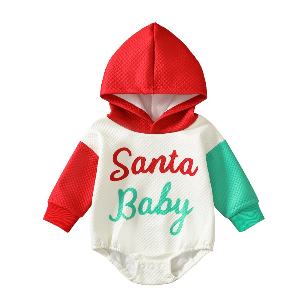 Infant Baby Christmas Romper, Long Sleeves Hood Letter Print Jumpsuit