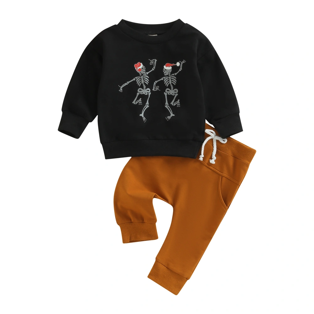 Baby 2Pcs Christmas Outfits, Skeleton Santa Print Pullover Tops+Pants