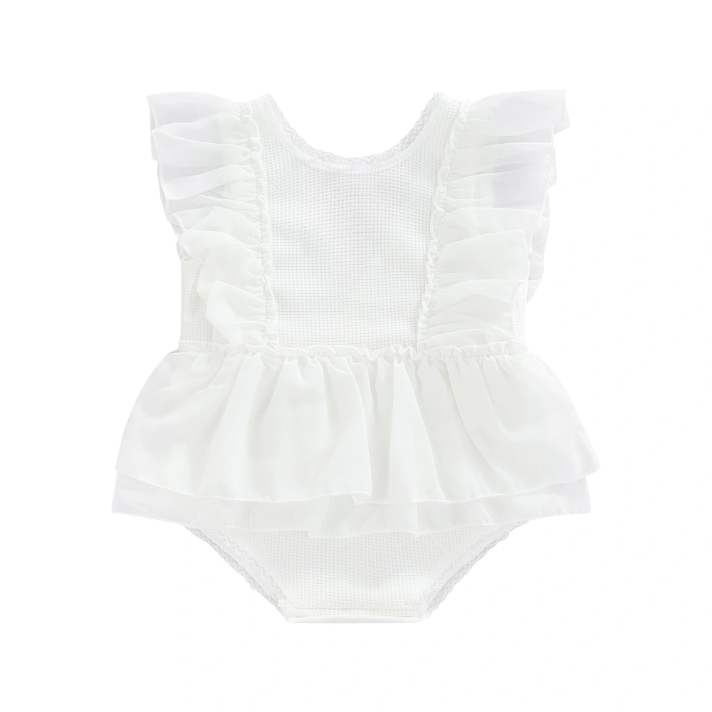 Baby Girls Summer White Ruffle Sleeve Layered Tutu Playsuits