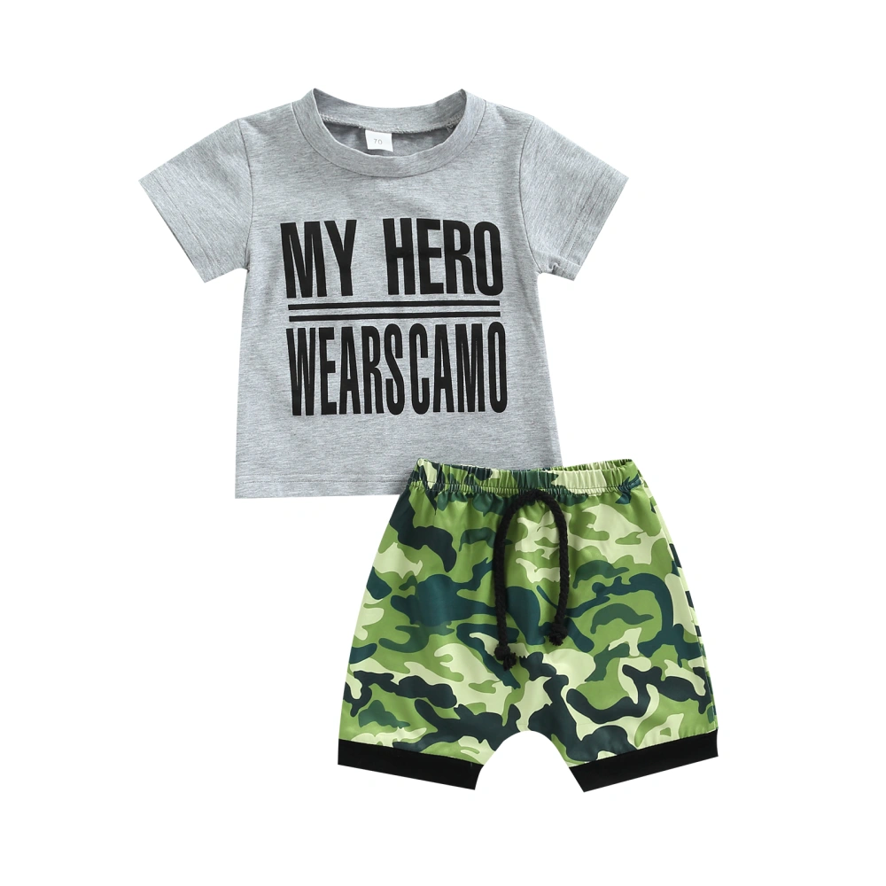 Baby Boy Shorts Suit Letter Short Sleeve Tops + Camouflage Shorts 