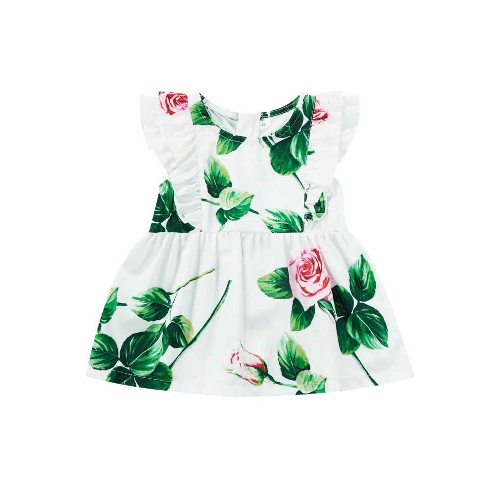 Baby Girl's Dress, Flower Print Round Neck Ruffle Flying Sleeve Dress