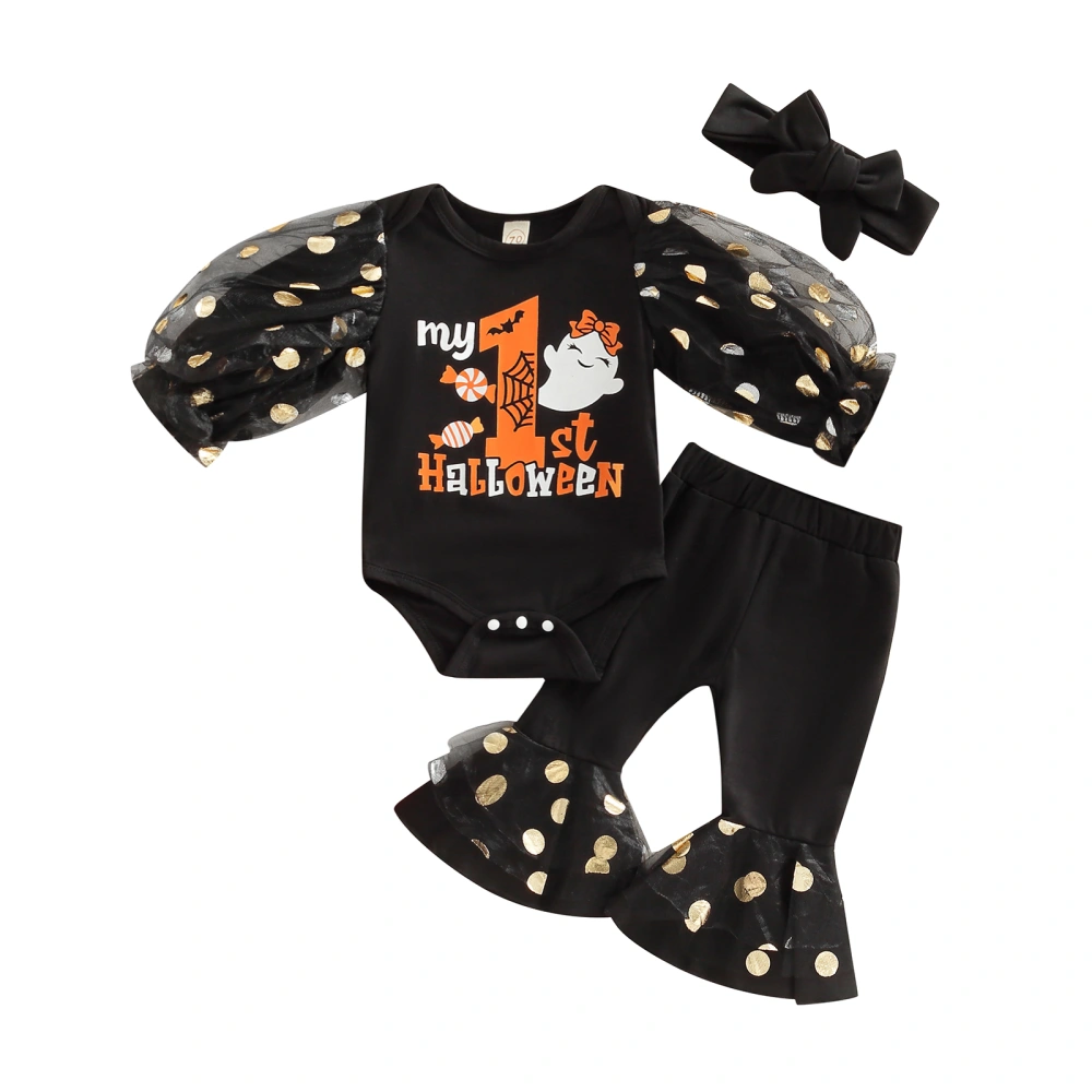 Halloween Infant Girl Long Sleeve Romper + Pants + Hairband Clothing