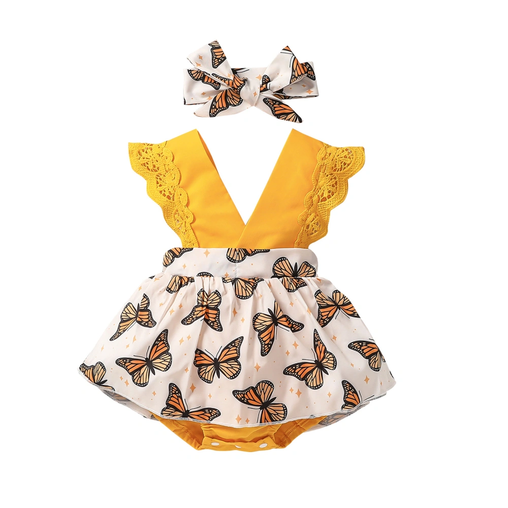 Infant Girls Clothes Set, Stitching Ruffles Bodysuit + Bow Hairband