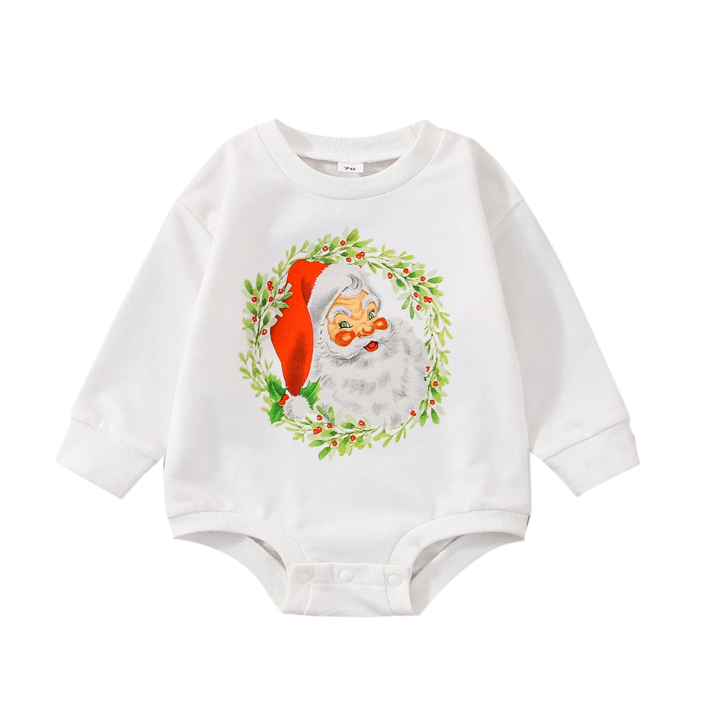 Baby Long Sleeve Round Neck Christmas Santa Print Short Romper 