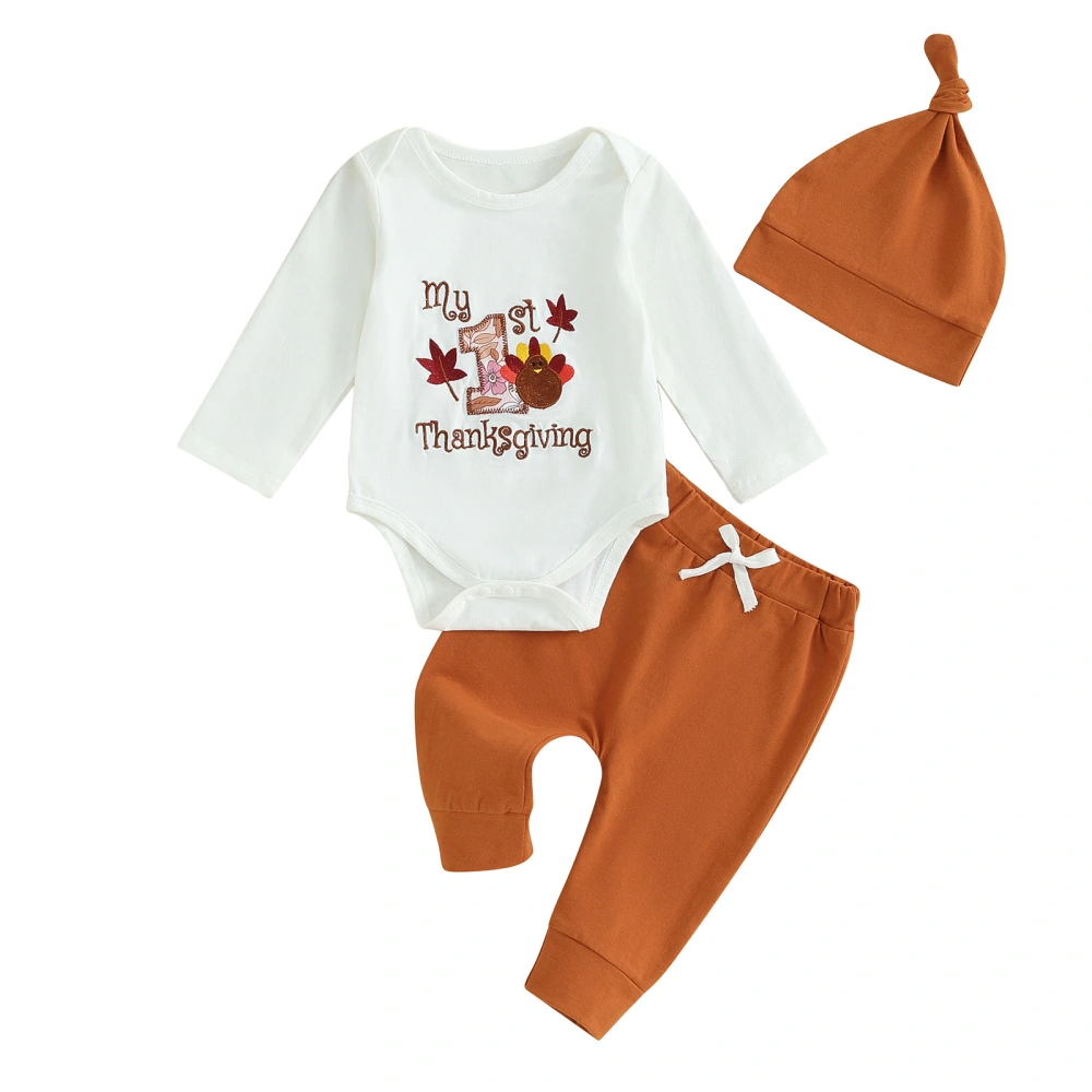 Baby Thanksgiving Set Letter Turkey Embroidery Rompers Pants Hat