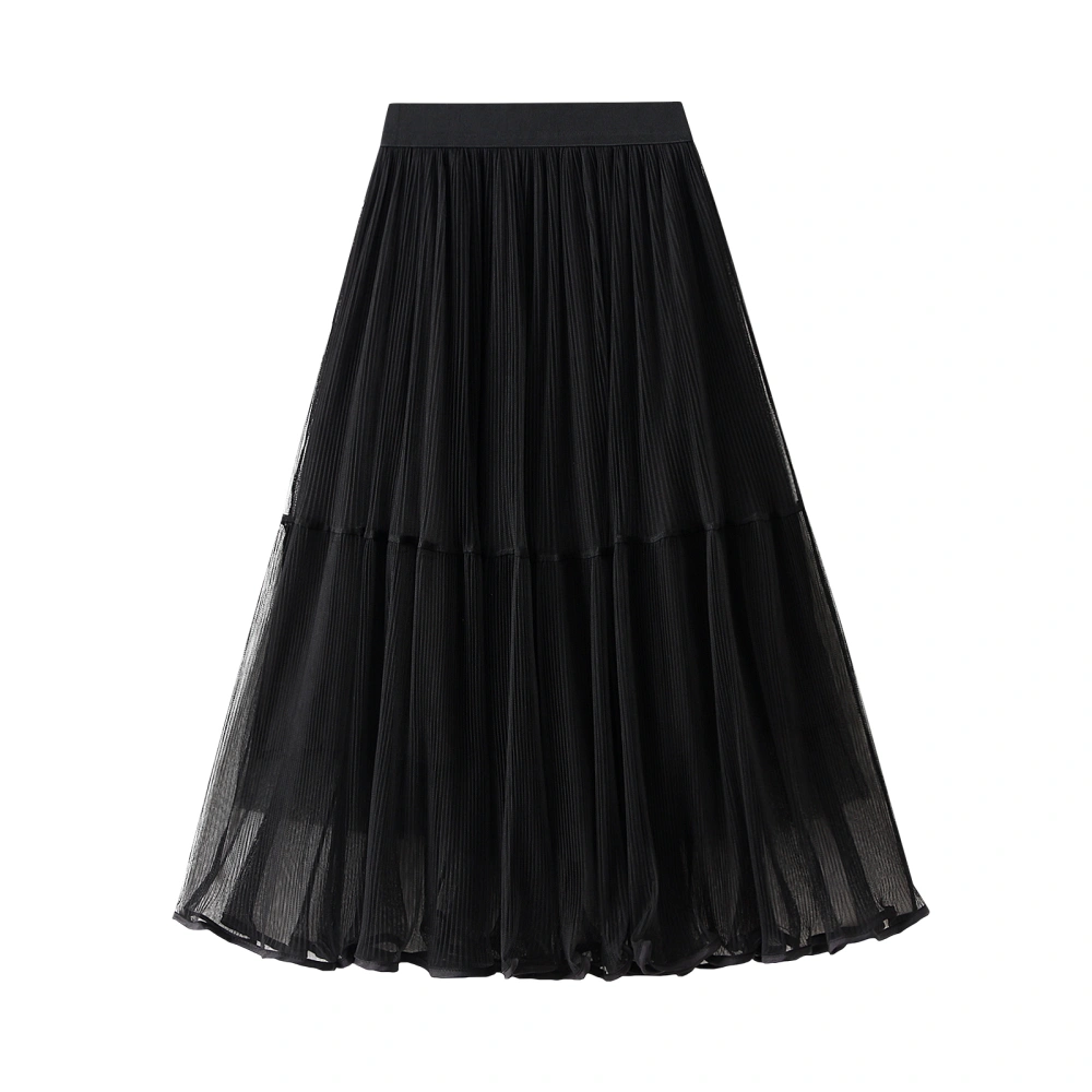 Women Half Dress Pleated Solid Color A-Lined Summer Long Skirt 