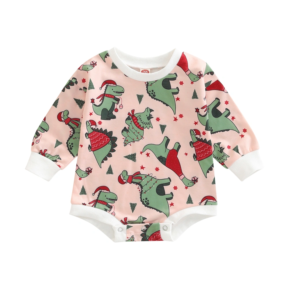 Baby Boy Christmas Romper, Long Sleeve Crew Neck Dinosaur Bodysuit 