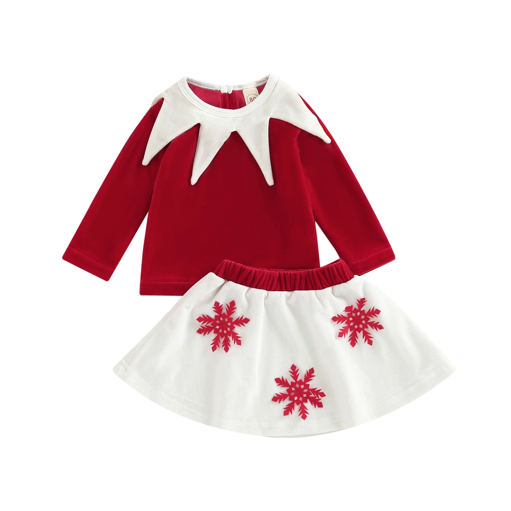 Girls Long Sleeve Buttons Loose Tops + Snowflake Pattern Half Dress  