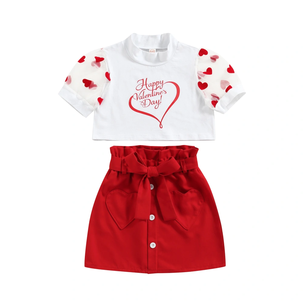 Little Girls Clothes Outfit, Mesh Short Sleeve Tops with Bowknot Skirt