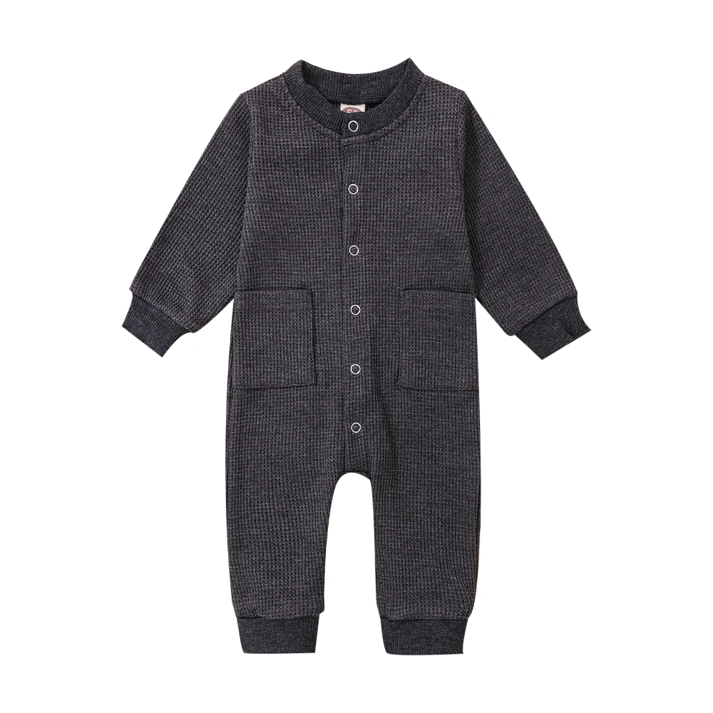 Baby Romper, Round Neck Long Sleeve Button Elastic Cuff Jumpsuit