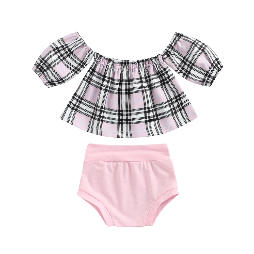 Girls Two-Piece Clothes Set, Off Shoulder Short Sleeve Tops + Shorts