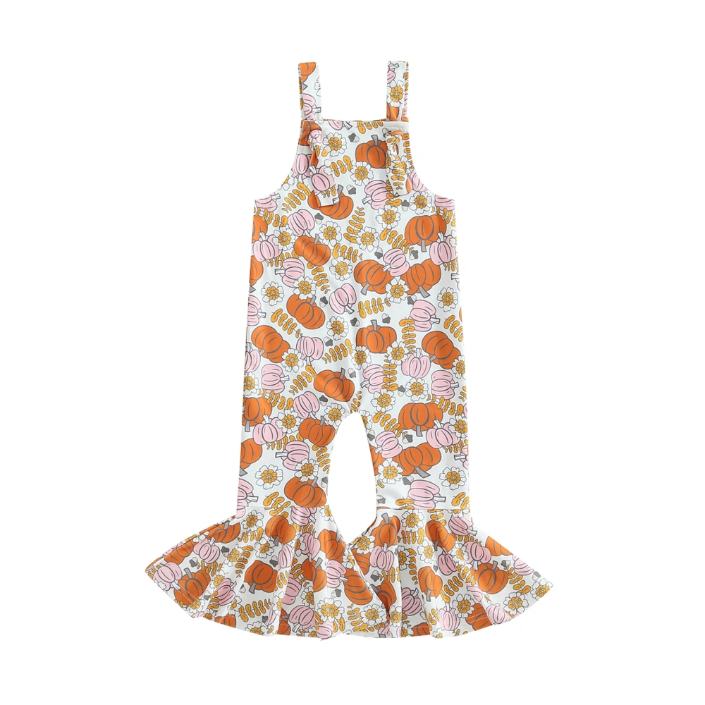 Girls Jumpsuit, Sleeveless Pumpkin/Rugby/Butterfly Print Flare Pants 