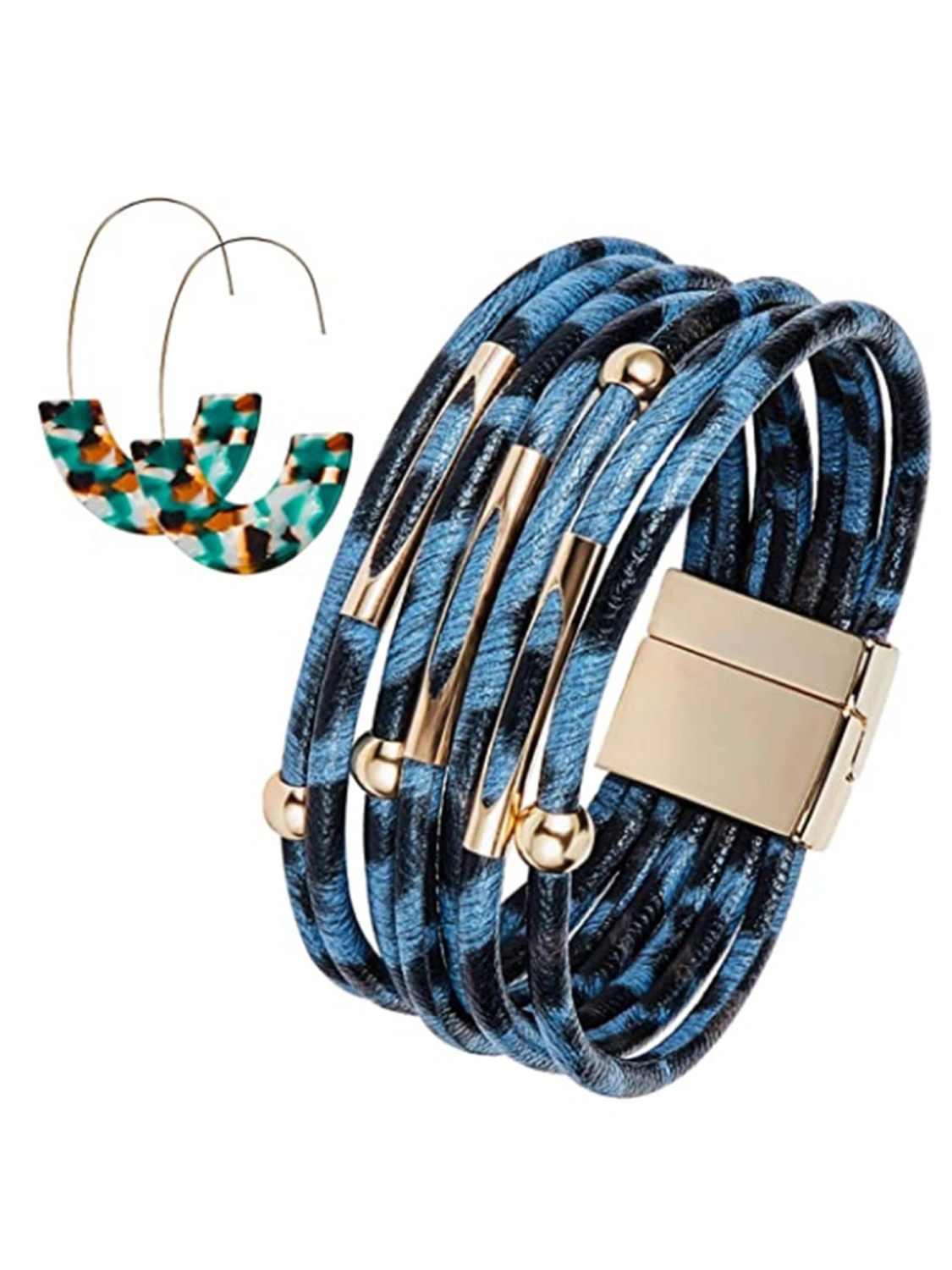 Women Earrings Hollow Ring Leopard Bracelet Pendent Ear Rings